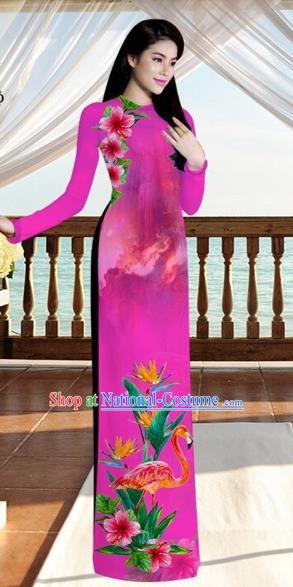 Traditional Top Grade Asian Vietnamese Costumes, Vietnam National Ao Dai Dress Printing Flowers Crane Rose Qipao for Women