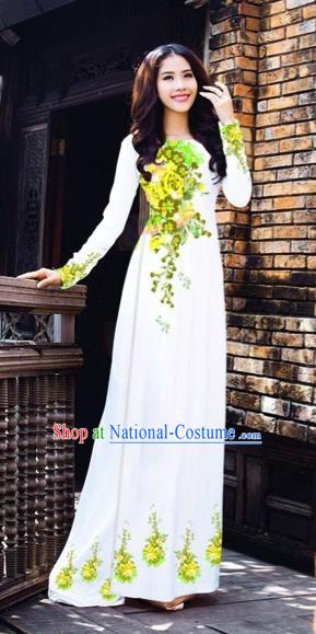 Traditional Top Grade Asian Vietnamese Costumes Dance Dress, Vietnam National Women Ao Dai Dress Printing Flowers Cheongsam Clothing