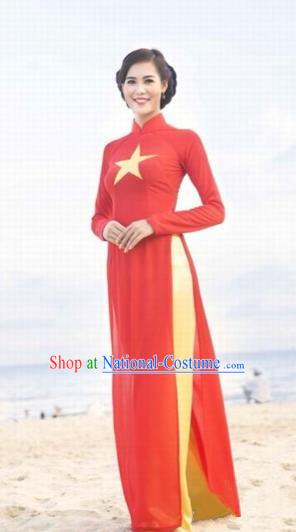 Traditional Top Grade Asian Vietnamese Costumes Classical Full Dress, Vietnam National Ao Dai Dress Red Qipao for Women