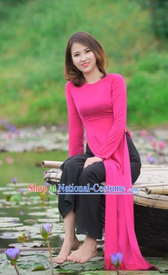 Traditional Top Grade Asian Vietnamese Costumes Classical Full Dress, Vietnam National Ao Dai Dress Catwalks Debutante Pink Qipao for Women