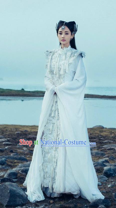 Traditional Chinese Ancient Shang Dynasty Princess Costume and Headwear, China Mythology Television Zhao Ge Ancient Goddess Clothing Complete Set for Women