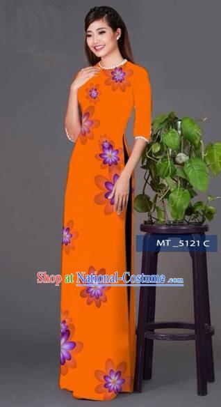 Traditional Top Grade Asian Vietnamese Costumes Classical Princess Full Dress, Vietnam National Ao Dai Dress Orange Cheongsam for Women