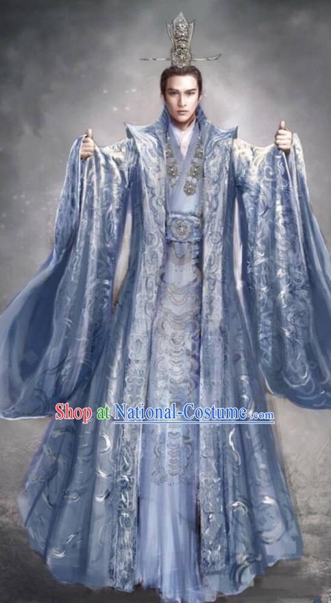 Traditional Chinese Ancient Shang Dynasty Palace King Costume, China Mythology Television Zhao Ge Ancient Imperial Emperor Embroidery Clothing and Headwear Complete Set for Men