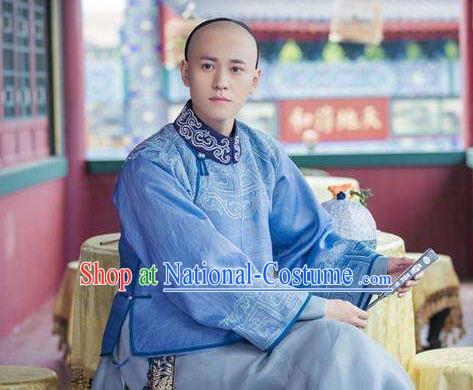 Traditional Ancient Chinese Qing Dynasty Imperial Emperor in Plain Costume, Chinese Manchu Mandarin Nobility Childe Robes Clothing for Men