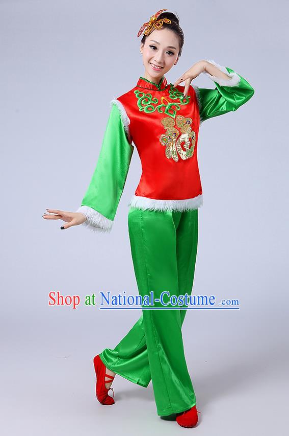 Traditional Chinese Yangge Fan Dancing Costume and Accessories