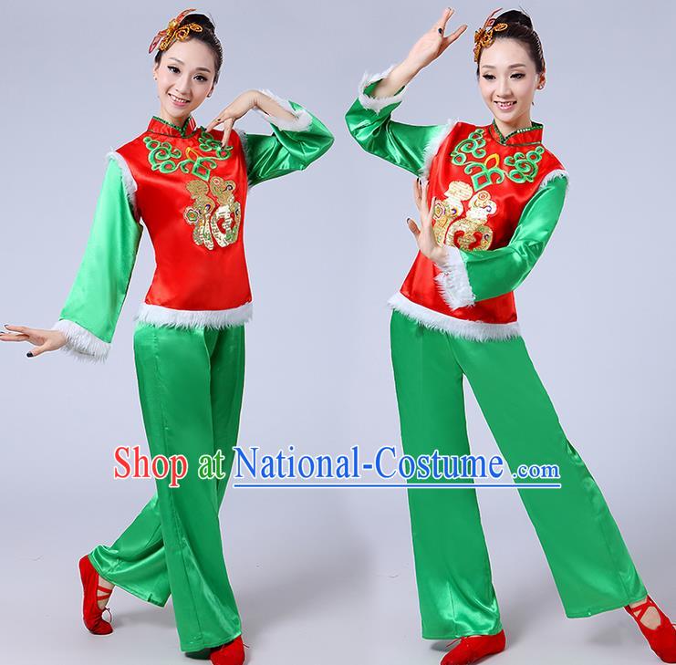 Traditional Chinese Yangge Fan Dancing Costume and Accessories