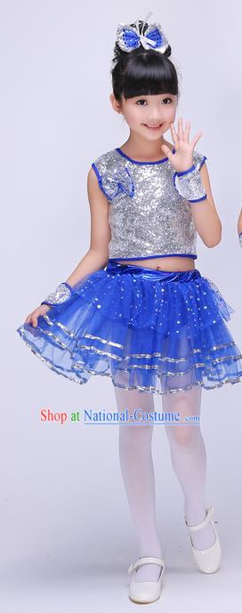 Top Grade Professional Performance Catwalks Costume, Children Chorus Compere Modern Jazz Dance Dress Blue Bubble Dress for Kids