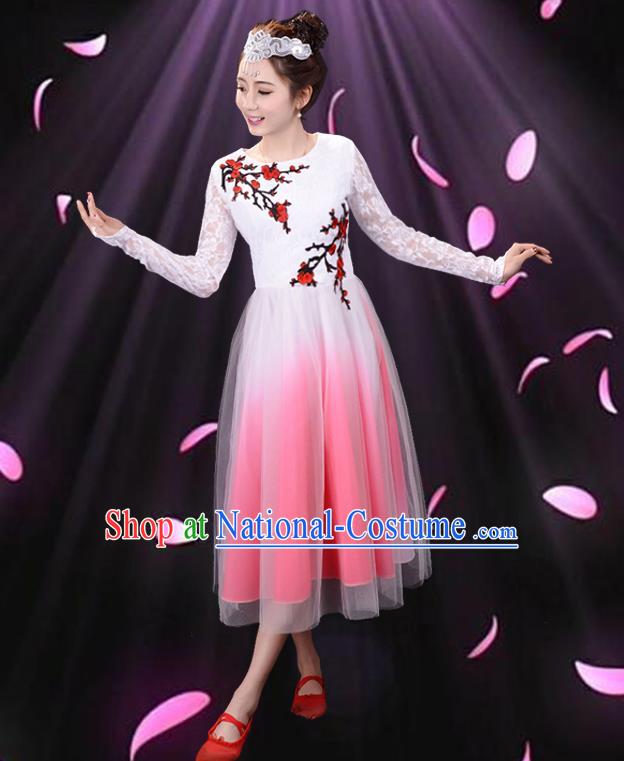 Top Grade Professional Compere Modern Dance Costume, Women Opening Dance Chorus Singing Group Uniforms Plum Blossom Dress for Women