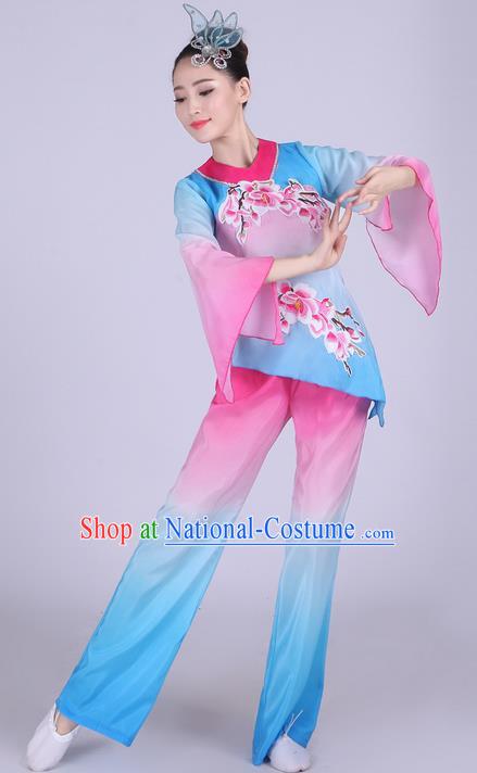 Traditional Chinese Classical Dance Yangge Fan Dancing Costume, Folk Dance Drum Dance Uniform Yangko Peach Blossom Clothing for Women