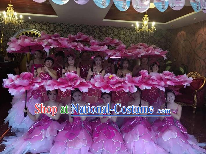 Traditional Chinese Modern Dancing Costume, Women Opening Classic Chorus Singing Group Dance Flowers Costume, Folk Dance Modern Dance Long Peony Dress for Women