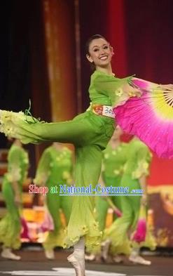 Traditional Chinese Classical Dance Costume, Women Yanko Dance Clothing, Umbrella Fan Dance Green Dress for Women