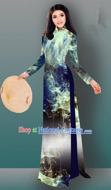 Top Grade Asian Vietnamese Costumes Classical Jing Nationality Gradient Cheongsam, Vietnam National Vietnamese Traditional Princess Ao Dai Dress