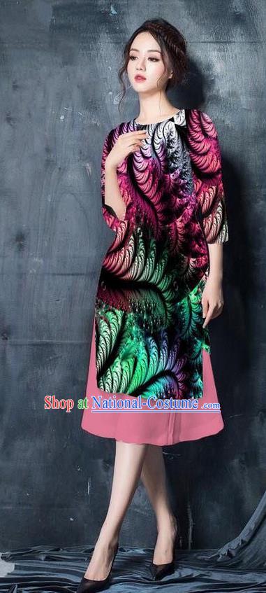 Top Grade Asian Vietnamese Costumes Classical Jing Nationality Printing Short Cheongsam, Vietnam National Vietnamese Bride Traditional Princess Pink Ao Dai Dress