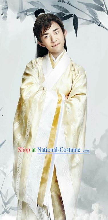 Traditional Chinese Ancient Warring States Time Nobility Childe Costume, Song of Phoenix young Hero Swordsman Hanfu Clothing and Handmade Headpiece Complete Set for Men