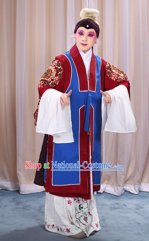 Traditional Chinese Beijing Opera Old Female Blue Vest and Robes Complete Set, China Peking Opera Pantaloon Costume Embroidered Clothing Opera Costumes