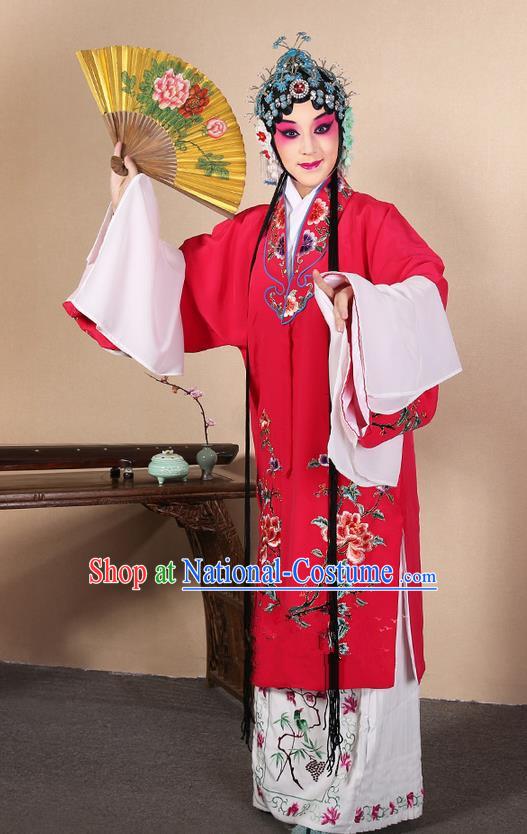 Traditional Chinese Beijing Opera Huangmei Opera Female Rosy Clothing and Headwear Complete Set, China Peking Opera Diva Role Hua Tan Costume Embroidered Opera Costumes