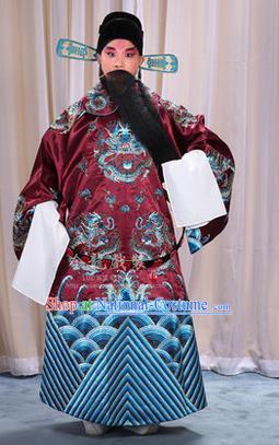 Traditional Chinese Beijing Opera Male Red Clothing and Belts Complete Set, China Peking Opera His Royal Highness Costume Embroidered Robe Opera Costumes