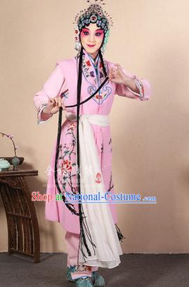 Traditional Chinese Beijing Opera Shaoxing Opera Young Female Pink Vest Clothing Complete Set, China Peking Opera Diva Role Hua Tan Costume Embroidered Opera Costumes