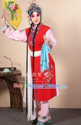 Traditional Chinese Beijing Opera Shaoxing Opera Young Female Red Vest Clothing Complete Set, China Peking Opera Diva Role Hua Tan Costume Embroidered Opera Costumes