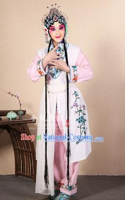 Traditional Chinese Beijing Opera Shaoxing Opera Young Female White Vest Clothing Complete Set, China Peking Opera Diva Role Hua Tan Costume Embroidered Opera Costumes