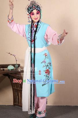 Traditional Chinese Beijing Opera Shaoxing Opera Young Female Light Blue Vest Clothing Complete Set, China Peking Opera Diva Role Hua Tan Costume Embroidered Opera Costumes