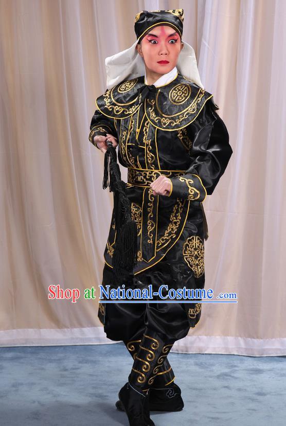 Traditional Chinese Beijing Opera Takefu Black Clothing and Shoes Complete Set, China Peking Opera Martial Role Costume Embroidered Opera Costumes