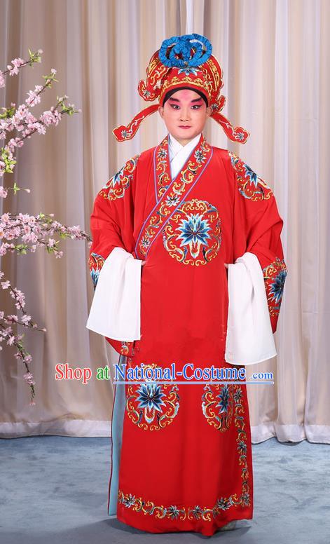 Traditional Chinese Beijing Opera Takefu Red Clothing Complete Set, China Peking Opera Martial General Role Costume Embroidered Opera Costumes