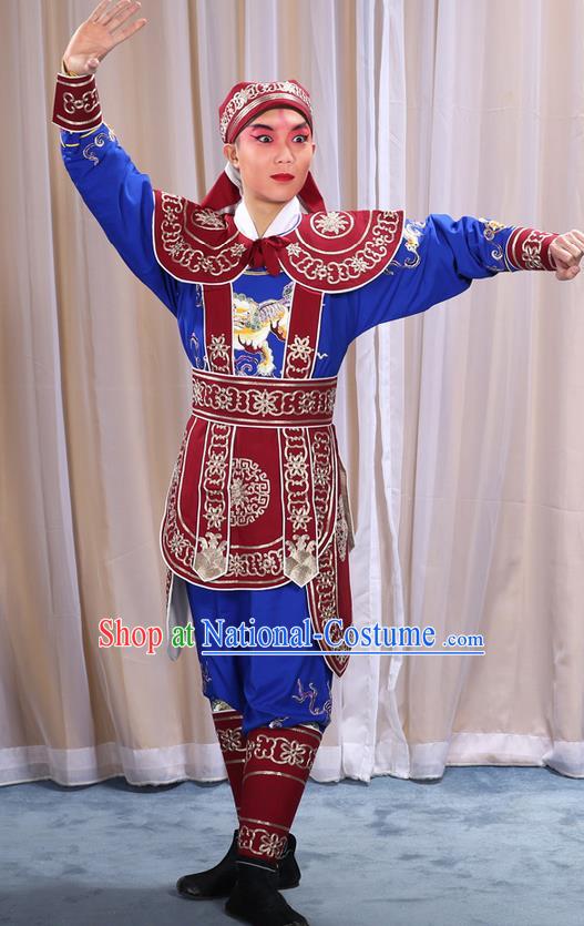 Traditional Chinese Beijing Opera Takefu Red Clothing Complete Set, China Peking Opera Martial Role Costume Embroidered Opera Costumes