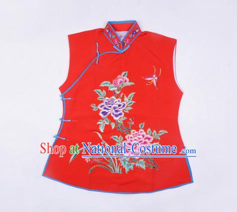 Traditional Chinese Beijing Opera Servant Girl Red Vests, China Peking Opera Young Lady Costume Embroidered Opera Waistcoat Costumes