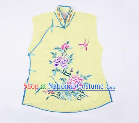 Traditional Chinese Beijing Opera Servant Girl Yellow Vests, China Peking Opera Young Lady Costume Embroidered Opera Waistcoat Costumes