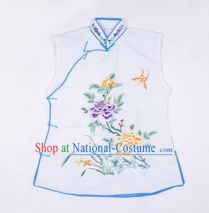 Traditional Chinese Beijing Opera Servant Girl White Vests, China Peking Opera Young Lady Costume Embroidered Opera Waistcoat Costumes