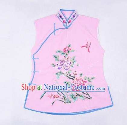 Traditional Chinese Beijing Opera Servant Girl Pink Vests, China Peking Opera Young Lady Costume Embroidered Opera Waistcoat Costumes