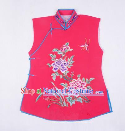 Traditional Chinese Beijing Opera Servant Girl Rosy Vests, China Peking Opera Young Lady Costume Embroidered Opera Waistcoat Costumes