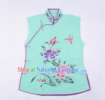 Traditional Chinese Beijing Opera Servant Girl Green Vests, China Peking Opera Young Lady Costume Embroidered Opera Waistcoat Costumes