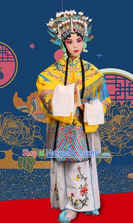 Traditional Chinese Beijing Opera Imperial Empress Clothing and Phoenix Headwear Shoes Complete Set, China Peking Opera Imperial Consort Costume Embroidered Opera Costumes for Kids