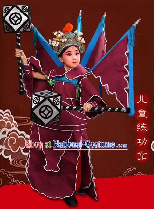 Traditional Chinese Beijing Opera Takefu Clothing Complete Set, China Peking Opera Martial General Role Costume Embroidered Opera Costumes for Kids