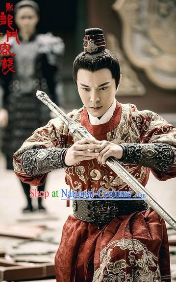 Traditional Chinese Ancient Ming Dynasty Imperial Guards Costumes and Handmade Headpiece Complete Set, New Dragon Gate Inn Knight Blades Robe Clothing for Men