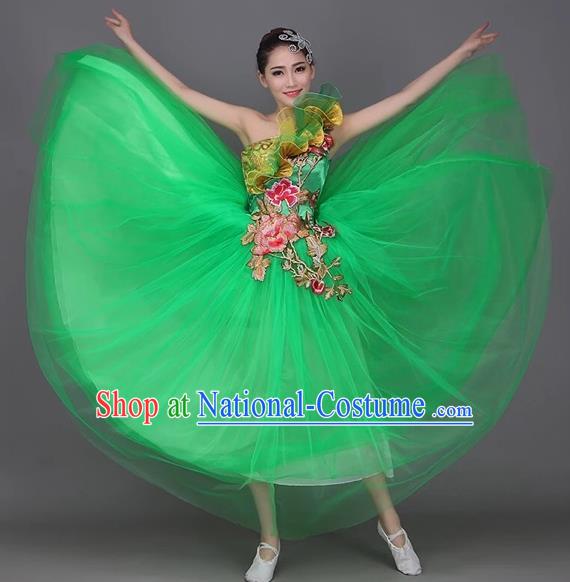 Top Grade Compere Professional Performance Costume, Chorus Formal Dress Modern Dance Green Bubble Dress for Women