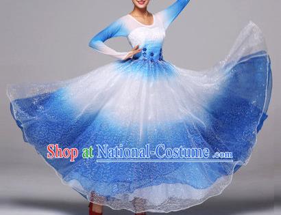 Top Grade Compere Professional Compere Costume, Chorus Dress Modern Opening Dance Big Swing Blue Dress for Women