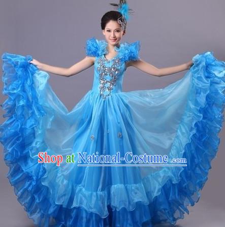 Top Grade Compere Professional Compere Costume, Ballroom Dance Dress Modern Opening Dance Big Swing Blue Dress for Women