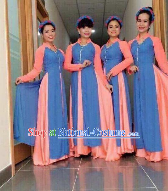 Traditional Top Grade Asian Vietnamese Ha Festival Bride Ao Dai Dress, Vietnam National Jing Nationality Princess Cheongsam Costumes for Women