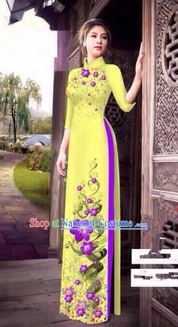 Traditional Top Grade Asian Vietnamese Ha Festival Bride Printing Ao Dai Dress, Vietnam Women National Jing Nationality Princess Cheongsam Costumes