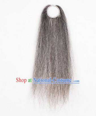 Chinese Ancient Opera Old Men Grey Long Wig Beard, Traditional Chinese Beijing Opera Props Laosheng-role Mustache