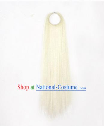 Chinese Ancient Opera Old Men White Long Wig Beard, Traditional Chinese Beijing Opera Props Laosheng-role Mustache Pengtoucun False Beard