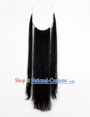 Chinese Ancient Opera Old Men Black Long Wig Beard Three Strands Whiskers, Traditional Chinese Beijing Opera Props Laosheng-role Mustache