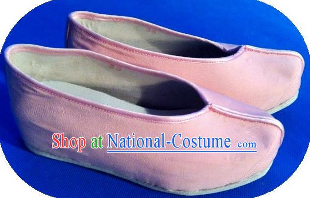 Traditional Chinese Peking Opera Shoes, China Ancient Young Lady Handmade Pink Shoes, Chinese Han Dynasty Princess Cloth Shoes for Women