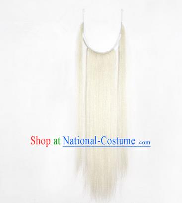 Chinese Ancient Opera Old Men White Long Wig Beard Three Strands Whiskers, Traditional Chinese Beijing Opera Props Laosheng-role Mustache