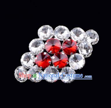 Chinese Ancient Peking Opera Jewelery Accessories, Traditional Chinese Beijing Opera Props Rhombus Brooch Ornaments Hua Tan Rhinestone Breastpin