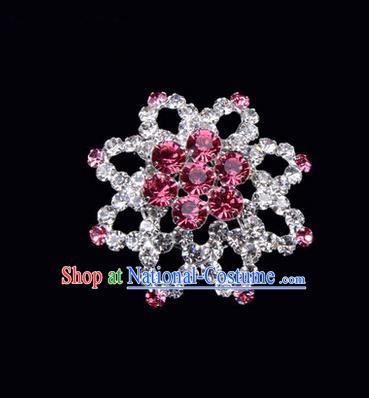 Chinese Ancient Peking Opera Jewelery Accessories, Traditional Chinese Beijing Opera Props Octagon Brooch Ornaments Hua Tan Pink Rhinestone Breastpin