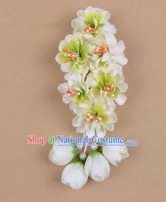 Chinese Ancient Peking Opera White Wisteria Flowers Hair Accessories, Traditional Chinese Beijing Opera Props Head Ornaments Hua Tan Headwear Hairpins